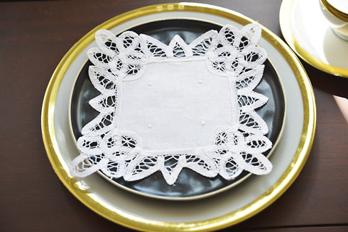 White Square Battenburg Lace Doilies 7"x7" Square. 12 pieces